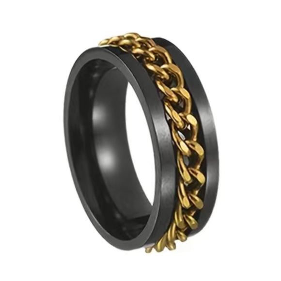 MoonFlowerBtq Other - Black Gold Chain Anxiety Fidget Spinner Ring
